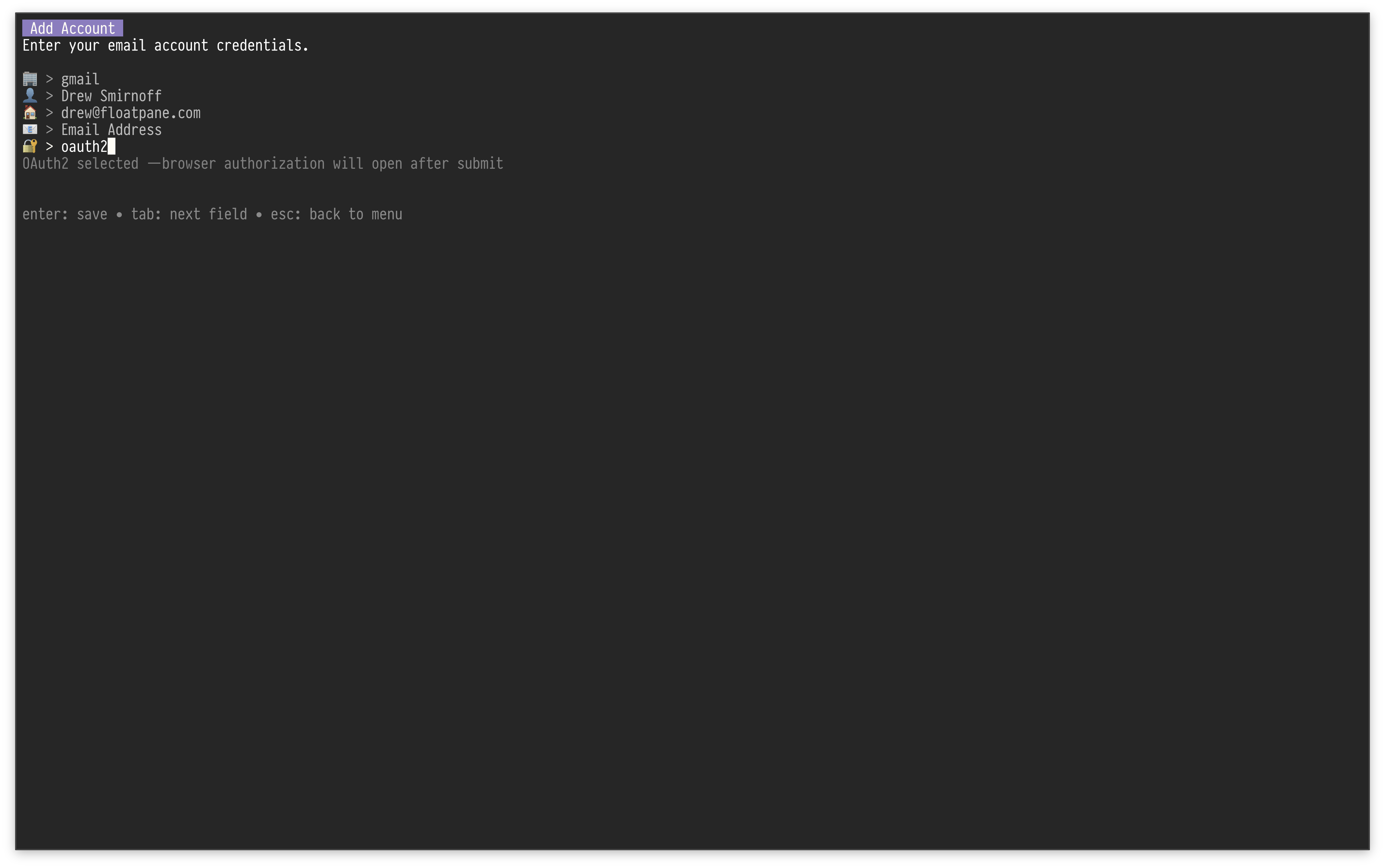 OAuth account setup in Matcha